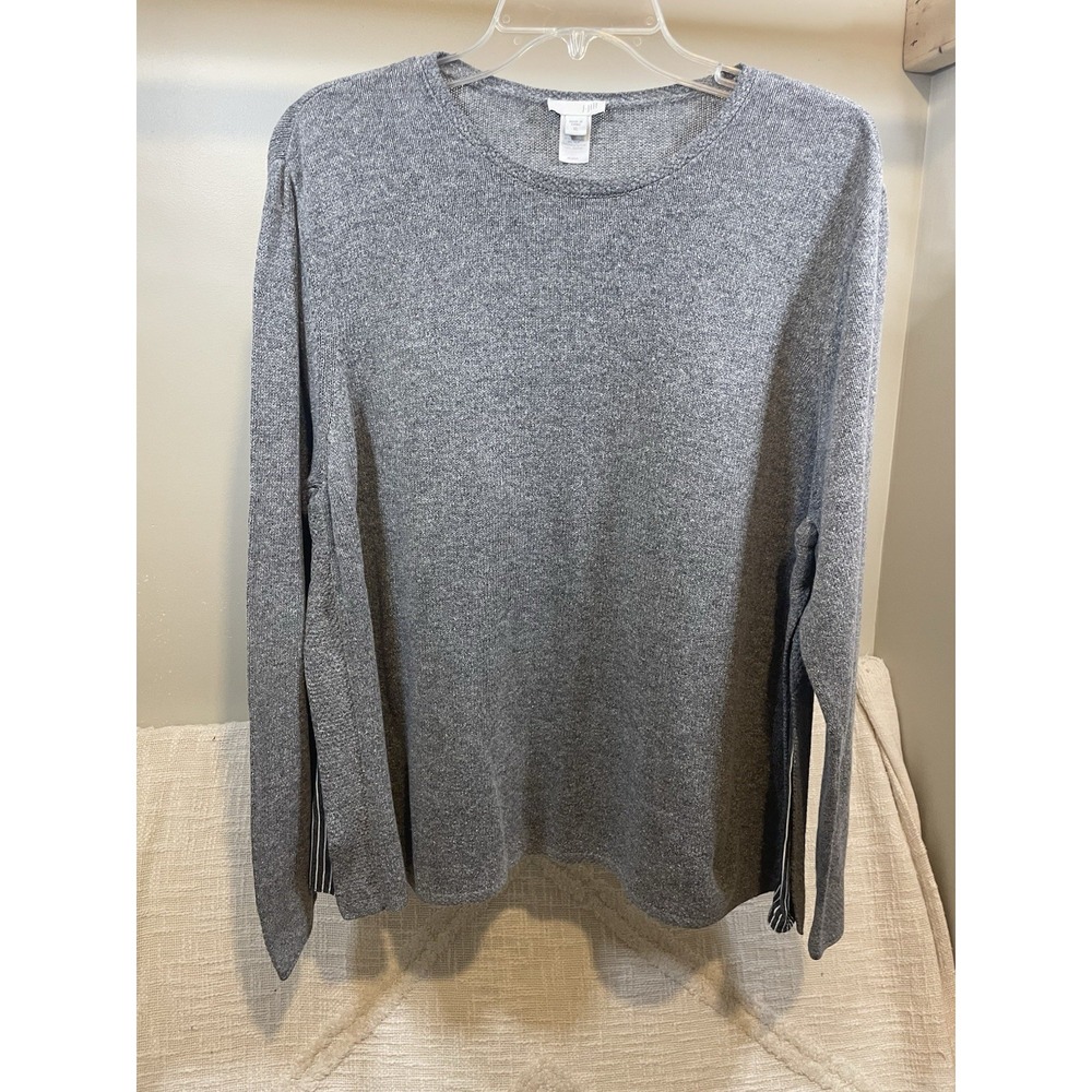 J. Jill Gray Cotton Silk Blend Knit Sweater Striped Side Slit Women's XL Preppy